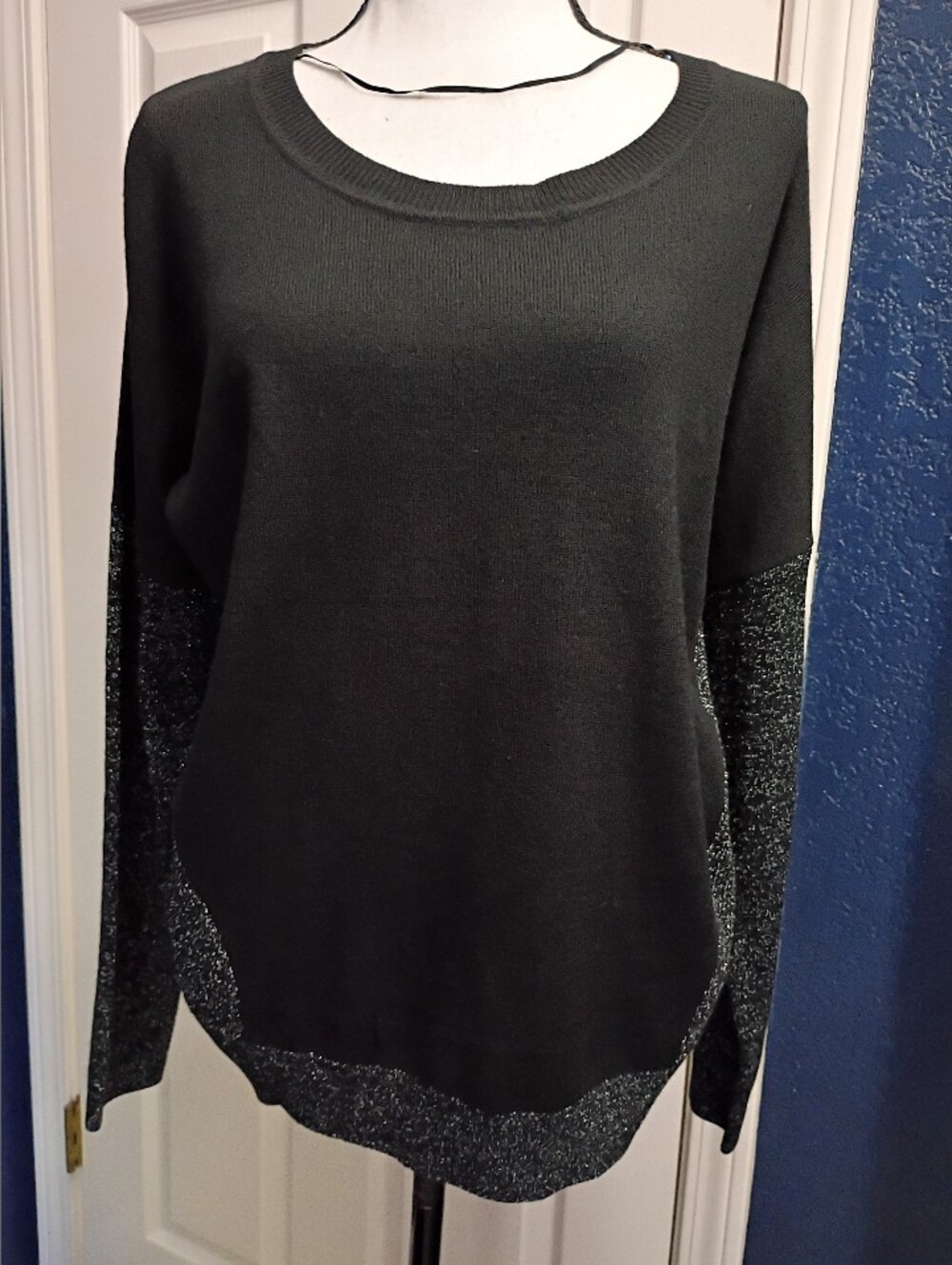 Apt. 9 Black Crewneck Sweater with Metallic Trim